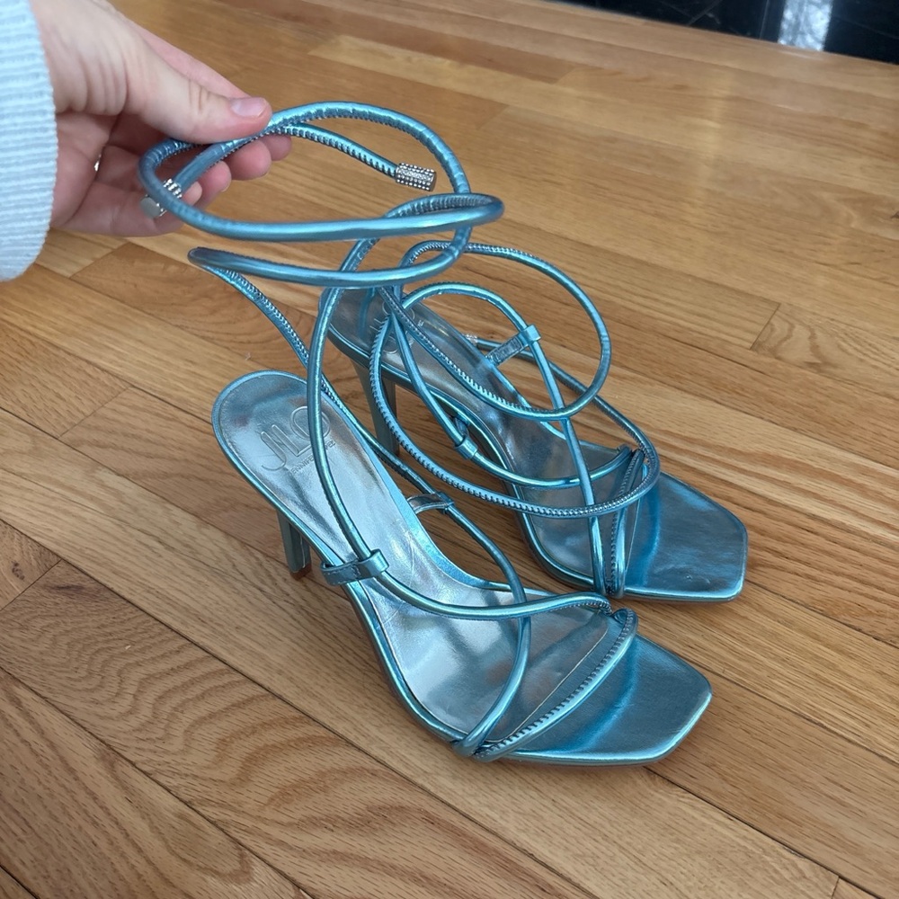 Jennifer Lopez Metallic Blue Strappy Heels